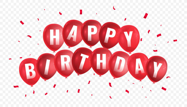 creative happy birthday balloon lettering on transparent background