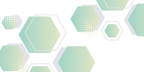 Fototapeta premium White abstract background with elegant green and yellow gradient hexagon shapes. Minimalist and modern background concept with simple halftone dots decoration. VOL. 4