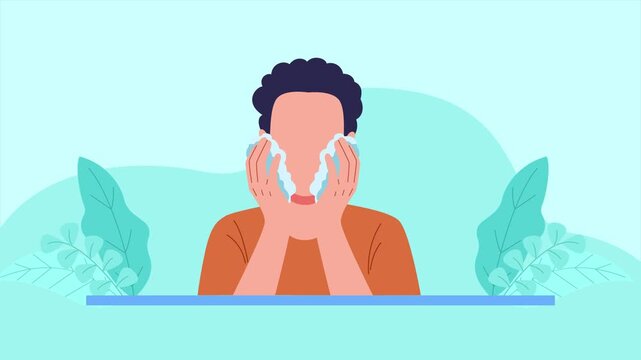 Man Washing Face Morning. Self care daily concept. Full length animation illustration. High quality&nbsp;4k&nbsp;footage
