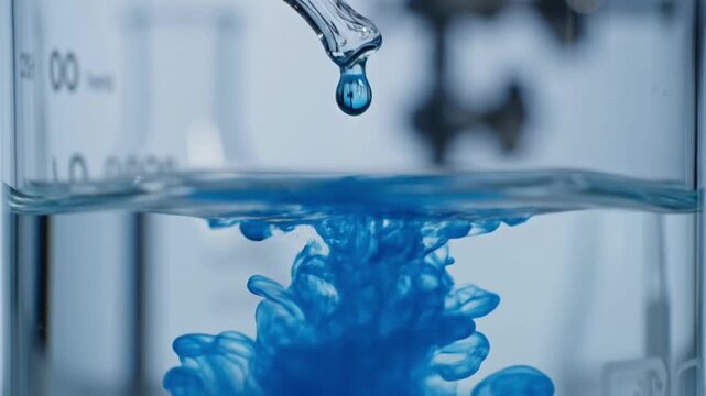 Laboratory Experiment with Blue Liquid Droplet.