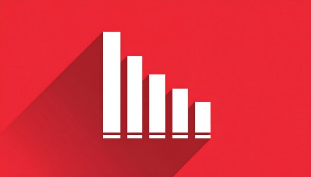 A white bar graph icon showing a decreasing trend, on a red background with a long shadow
