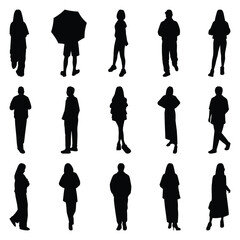 Vector collection set of individual people silhouettes.	