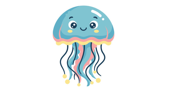 Cartoon Jellyfish Character with Smiling Face.