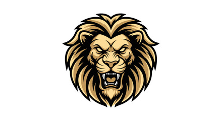 Powerful and majestic golden lion head roaring with an aggressive expression, detailed vector illustration.