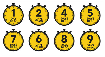 A series of yellow timer icons displaying decreasing days to go