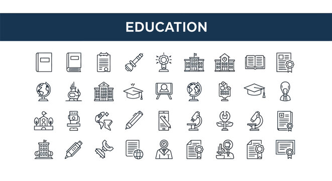 Education icons set learning school and academic concepts illustrated