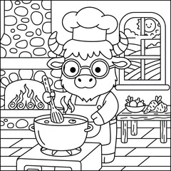 Bold and Easy animal moment coloring page vector. Animal line art vector 