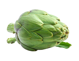 Obraz premium Fresh green artichoke isolated on a white background healthy food.