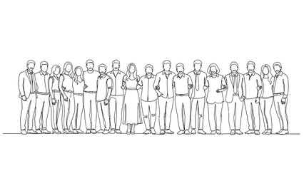 Naklejka premium a diverse group of people standing together continuous line art symbolizing unity community friendship and teamwork concepts