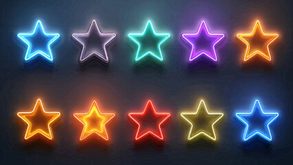 Obraz premium Colorful neon stars glowing brightly on dark background.