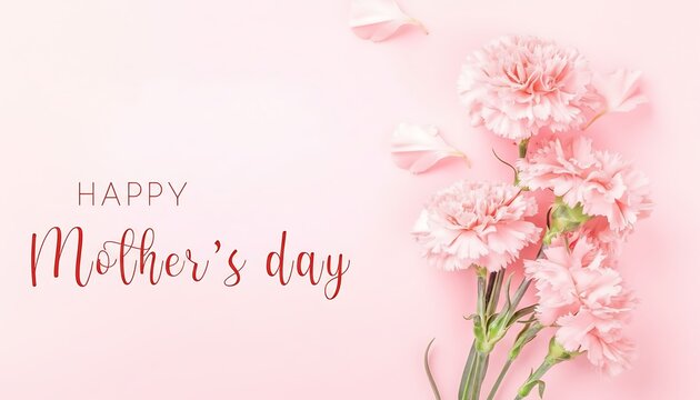 Banner with pink carnations on pink background with Happy Mother's day greeting.