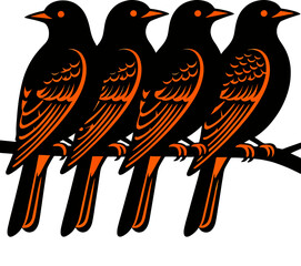 Fototapeta premium Black And Orange Birds Sitting Together