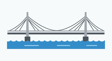 Fototapeta premium Modern Cable-Stayed Bridge Over Blue Water, Minimalist Design