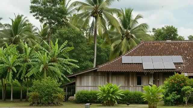 Tropical House with Solar Panels: Sustainable Living in a Lush Environment