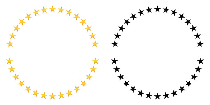 Luxury circular star badge border &ndash; An ornamental circle of stars serving as a luxury badge border for certificates, labels, frame badges, and high-end branding elements, available in gold and black
