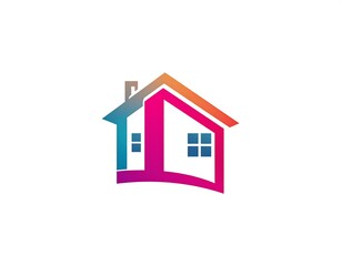 Fototapeta premium Modern abstract representation of a house with colorful, gradient-filled outline