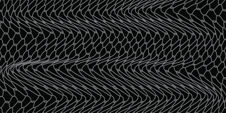 Dark grey abstract wide horizontal banner with hexagon carbon fiber grid and orange luminous lines. Technology vector background with orange neon lines