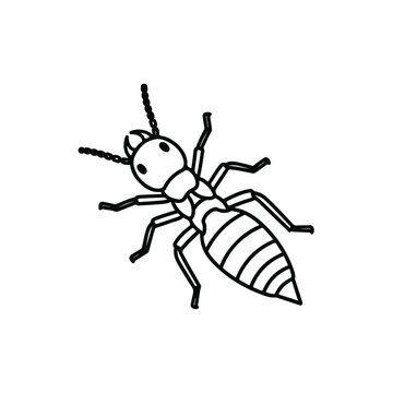 Black and white ant illustration on white background