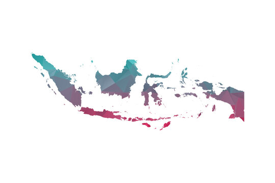 Indonesia Map - Polygon Style Vector Illustration in Teal and Red Gradient, Low Poly Geometric Design, Isolated on White Background for Infographics and Education.