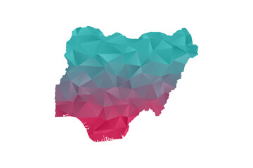 Nigeria Map - Polygon Style Vector Illustration in Teal and Red Gradient, Low Poly Geometric Design, Isolated on White Background for Infographics and Education.