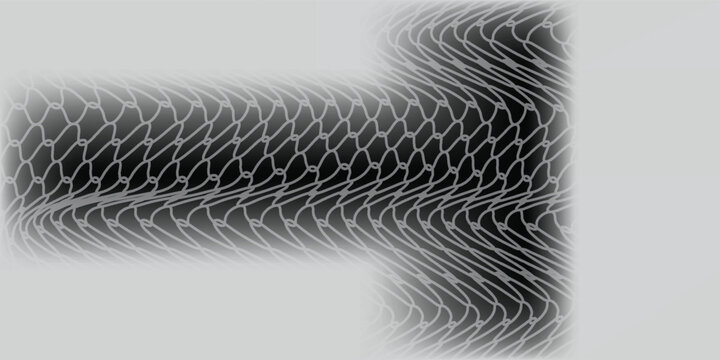 Dark grey abstract wide horizontal banner with hexagon carbon fiber grid and orange luminous lines. Technology vector background with orange neon lines