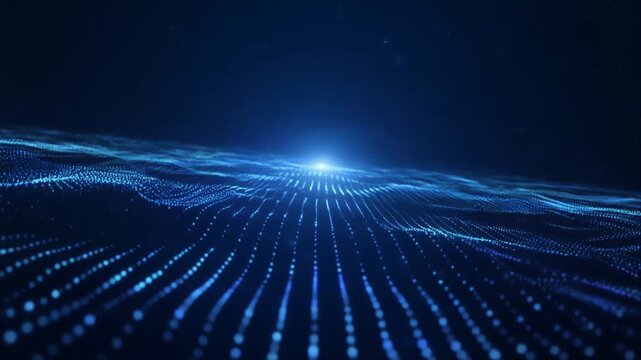 Radiant Light Emanates from Horizon in Futuristic Blue Landscape, Illustrated Viewpoint of High‑Tech Energy Flow