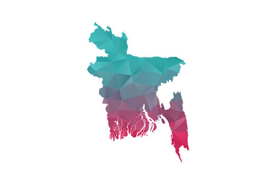 Bangladesh Map - Polygon Style Vector Illustration in Teal and Red Gradient, Low Poly Geometric Design, Isolated on White Background for Infographics and Education.