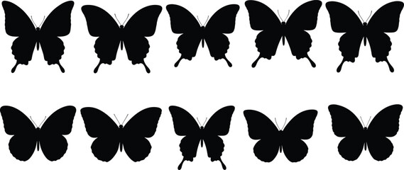 Butterfly silhouette collection, black insect vector set, isolated wing shapes, nature decorative illustration bundle design element pack © Afsun