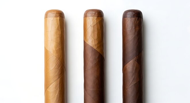 Three Cigars of Different Shades and Wrappings.
