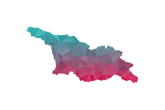 Georgia Map - Polygon Style Vector Illustration in Teal and Red Gradient, Low Poly Geometric Design, Isolated on White Background for Infographics and Education.