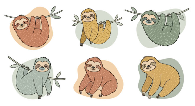 Cute Sloth Character Pattern Illustration with Hand Drawn Animal Design, Forest Theme, and Adorable Wildlife Background