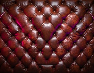 Fototapeta premium Rich brown, deeply buttoned leather with a geometric pattern and hints of purple light reflecting off the surface