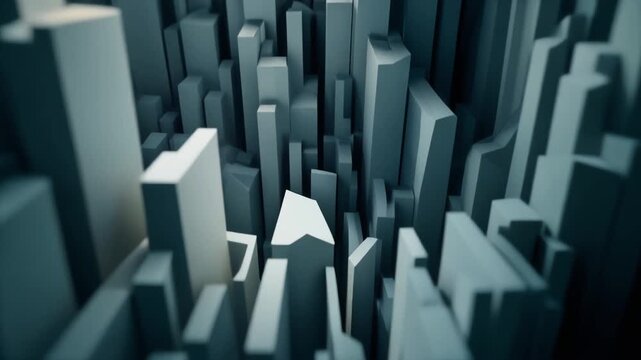 Dense Buildings in Moody Perspective from a Central Viewpoint - 3D Render Illustration