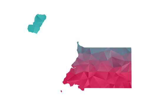 Equatorial Guinea Map - Polygon Style Vector Illustration in Teal and Red Gradient, Low Poly Geometric Design, Isolated on White Background for Infographics and Education.