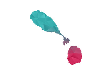 Saint Kitts and Nevis Map - Polygon Style Vector Illustration in Teal and Red Gradient, Low Poly Geometric Design, Isolated on White Background for Infographics and Education.