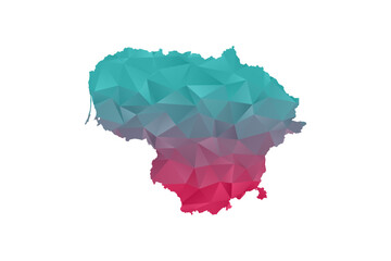 Lithuania Map - Polygon Style Vector Illustration in Teal and Red Gradient, Low Poly Geometric Design, Isolated on White Background for Infographics and Education.