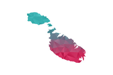 Fototapeta premium Malta Map - Polygon Style Vector Illustration in Teal and Red Gradient, Low Poly Geometric Design, Isolated on White Background for Infographics and Education.