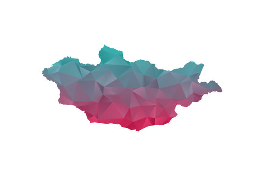 Mongolia Map - Polygon Style Vector Illustration in Teal and Red Gradient, Low Poly Geometric Design, Isolated on White Background for Infographics and Education.