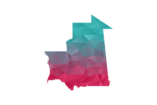 Mauritania Map - Polygon Style Vector Illustration in Teal and Red Gradient, Low Poly Geometric Design, Isolated on White Background for Infographics and Education.