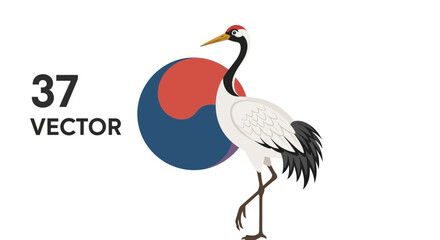 Obraz premium Red-crowned Crane Bird and Taegeuk Symbol of South Korea Vector Art