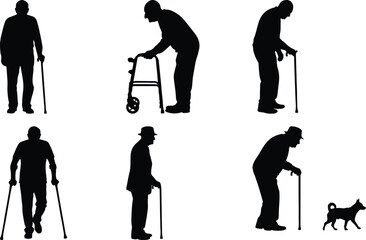 Naklejka premium Elderly individuals using various mobility aids for support and stability