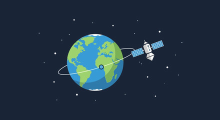 Satellite orbiting Earth in outer space with stars © jas