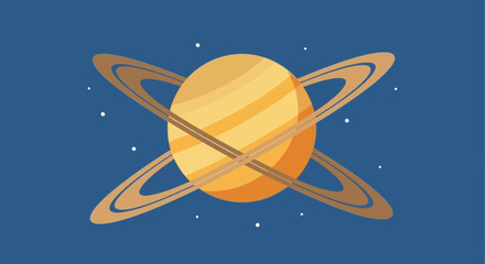 Stylized Saturn with Rings and Stars on Blue Background © jas