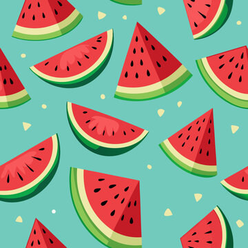 Fresh watermelon slices arranged in a playful and vibrant pattern on a light background