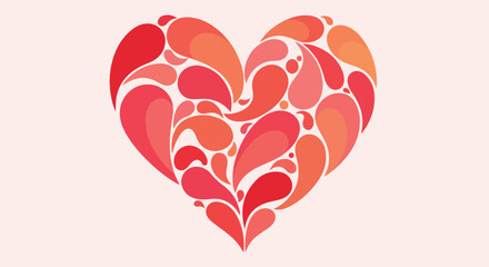 A heart shape composed of various red and orange teardrop shapes