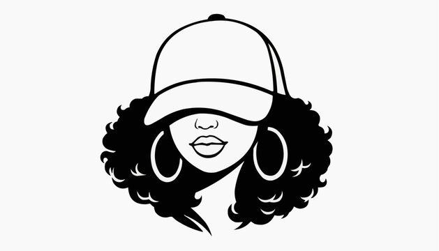 Afro Woman In Baseball Cap Silhouette Portrait SVG