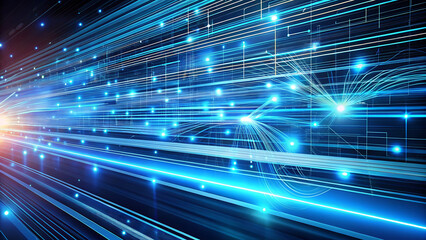 Intense blue light streaks with glowing particles creating a powerful sense of motion and energy, perfect for technology and speed-related themes.