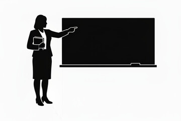 Teacher Pointing at Classroom Blackboard Silhouette Illustration