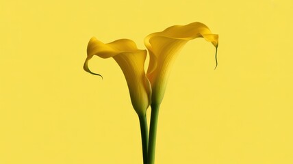 Two yellow calla lilies on a bright yellow background © Nozir