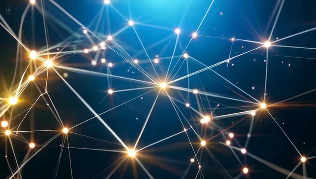 Dynamic Abstract Digital Network Grid Forming Intricate Connections, Symbolizing Modern Technology, Data Flow, Communication, and Global Innovation with Illuminated Points and Lines